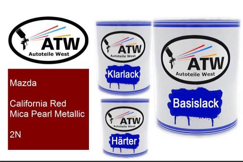 Mazda, California Red Mica Pearl Metallic, 2N: 1L Lackdose + 1L Klarlack + 500ml Härter - Set, von ATW Autoteile West.